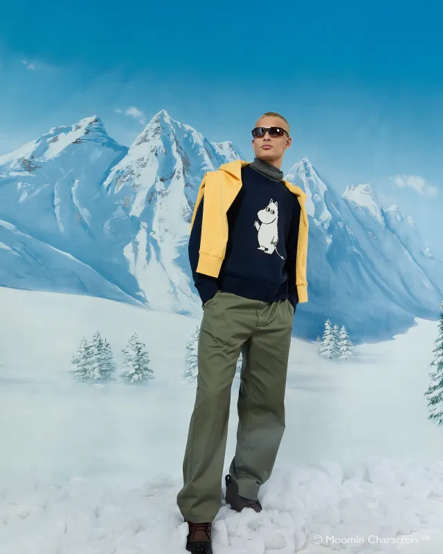 Men’s Cashmere Moomin Icon Sweater Navy sold by Rowing Blazers