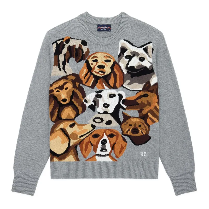 Cotton Pile of Dogs Sweater Heather Grey made by Rowing Blazers