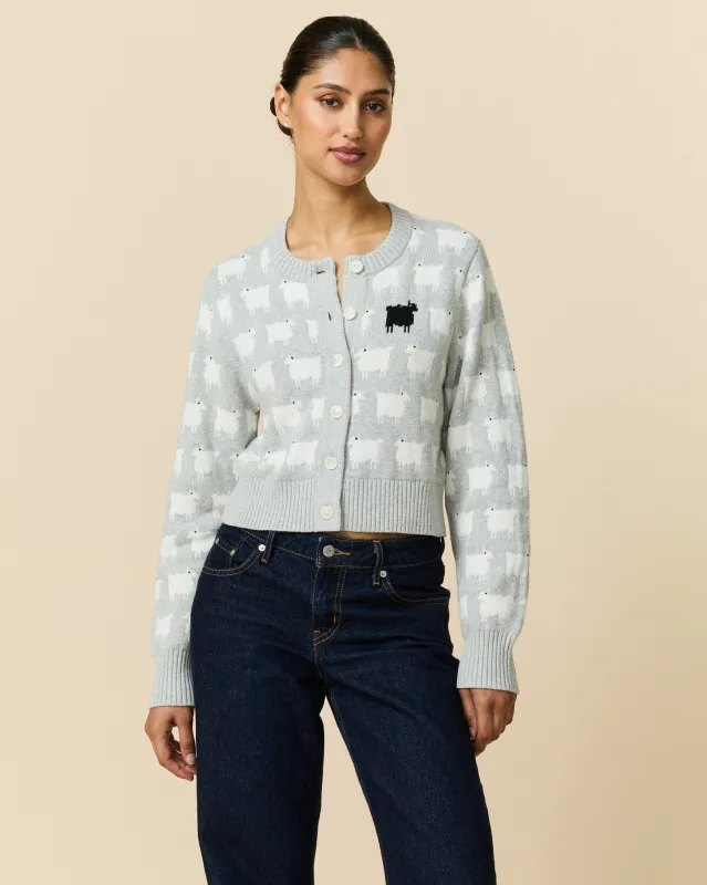 Women's Cotton Cropped Sheep Cardigan Heather Gray sold by Rowing Blazers