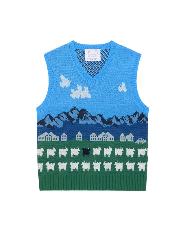 Men's Cotton Sheep Fairisle Sweater Vest Blue sold by Rowing Blazers
