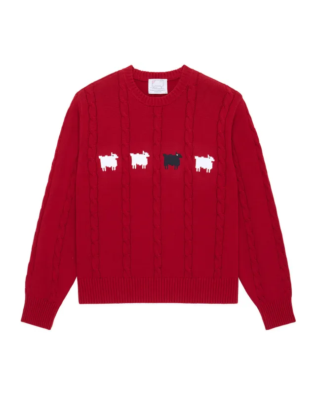 Men's Cotton Cable Sheep Sweater Burgundy made by Rowing Blazers