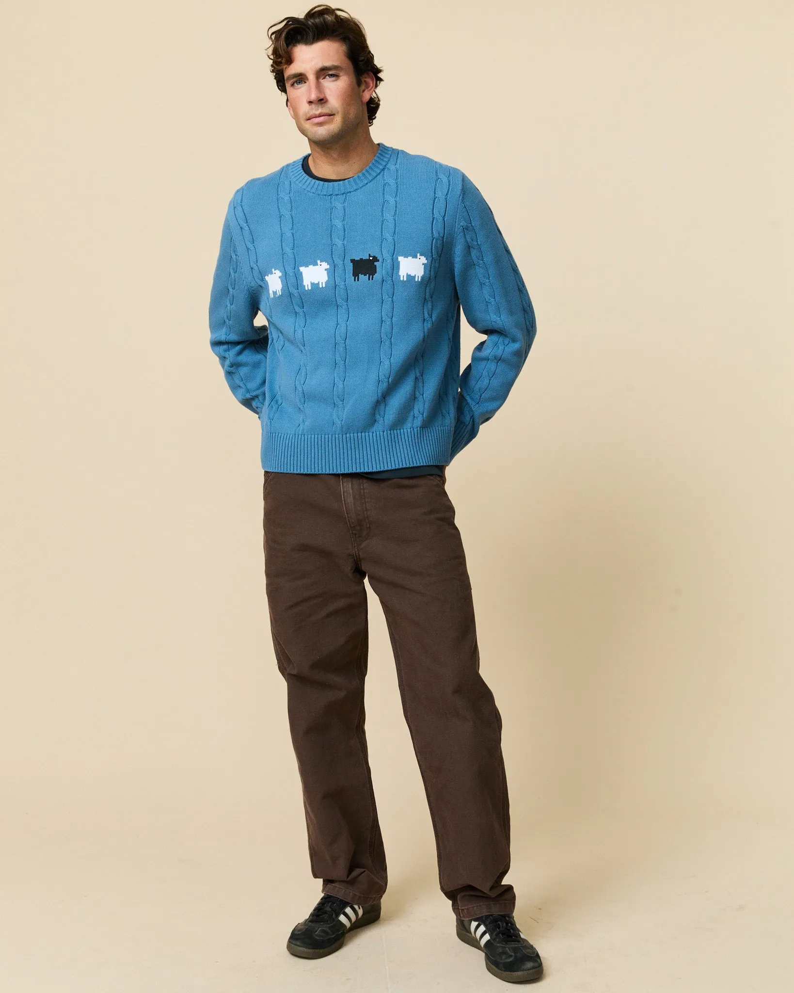 Men's Cotton Cable Sheep Sweater Blue sold by Rowing Blazers product image thumbnail 5