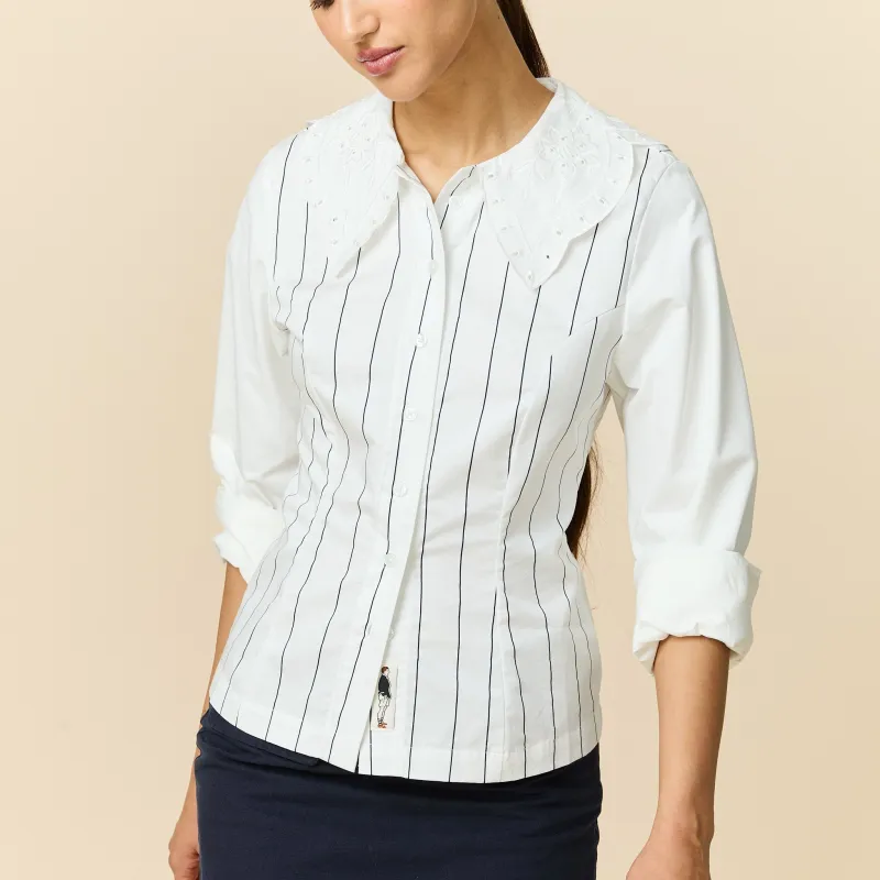 Women's Fitted Lace Collar Button Down Shirt White made by Rowing Blazers