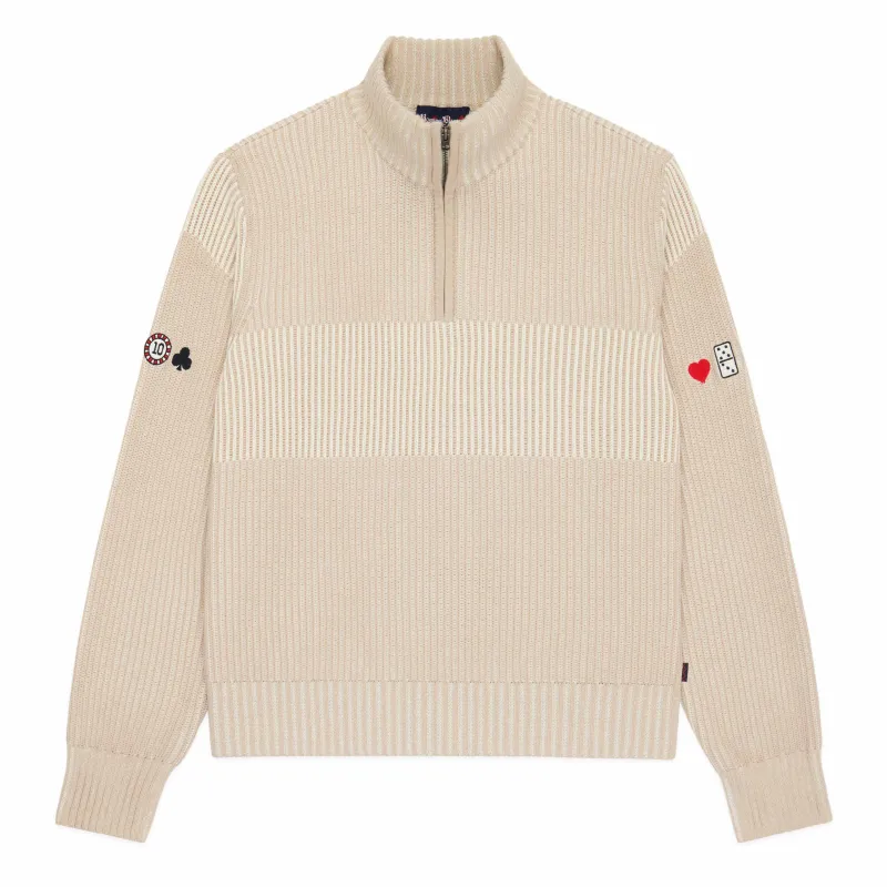 Gambling Cashmere Quarter Zip Cream made by Rowing Blazers