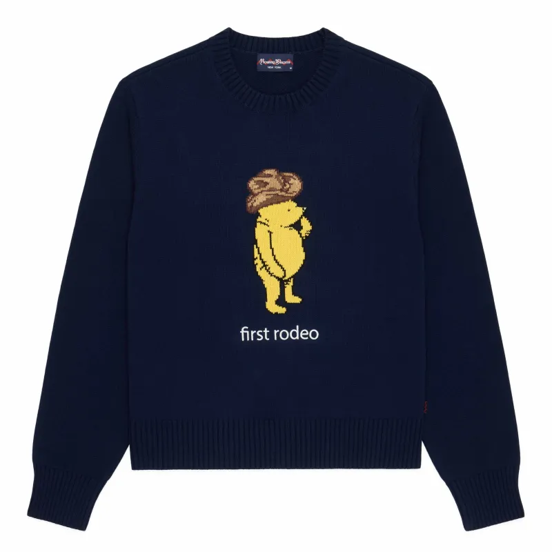Men's Cotton Cowboy Pooh Sweater Navy made by Rowing Blazers