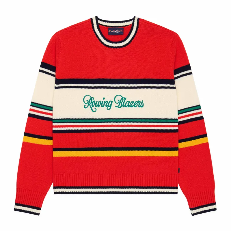Men's Autumn Striped Cotton Sweater Red made by Rowing Blazers