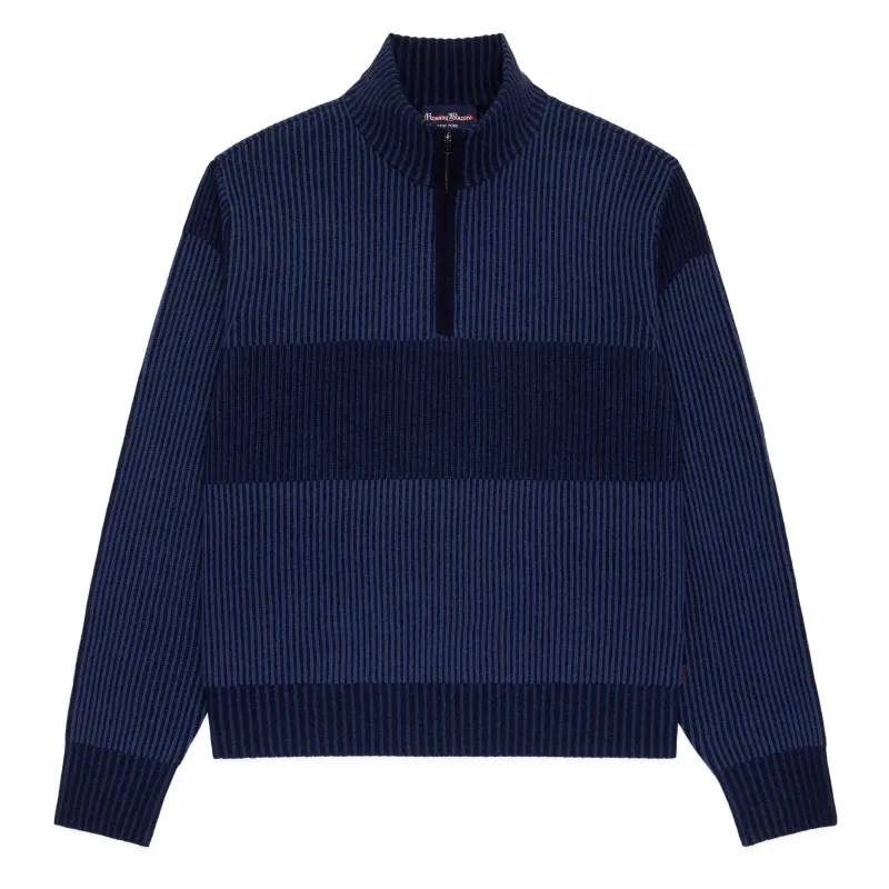 Cashmere Quarter Zip Ottoman Rib Sweater Navy made by Rowing Blazers