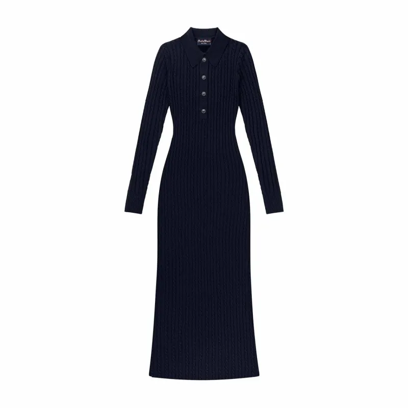 Women's Cable Cardigan Dress Navy made by Rowing Blazers