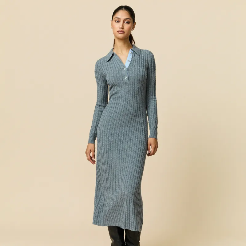 Women's Cable Cardigan Dress Heather Gray sold by Rowing Blazers