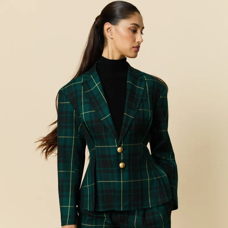 Women's Pleated Plaid Tartan Blazer Gordon Modern made by Rowing Blazers