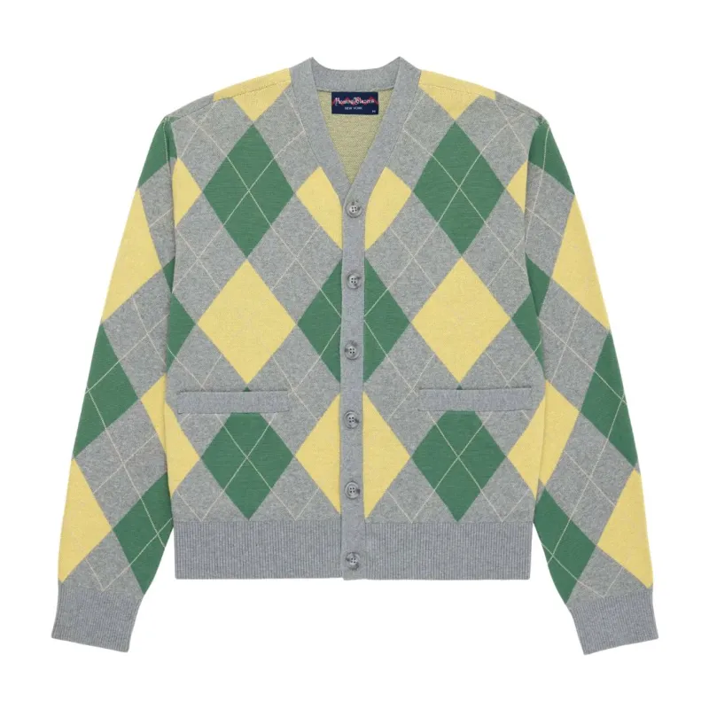 Men's Cotton Argyle Cardigan Grey Argyle sold by Rowing Blazers