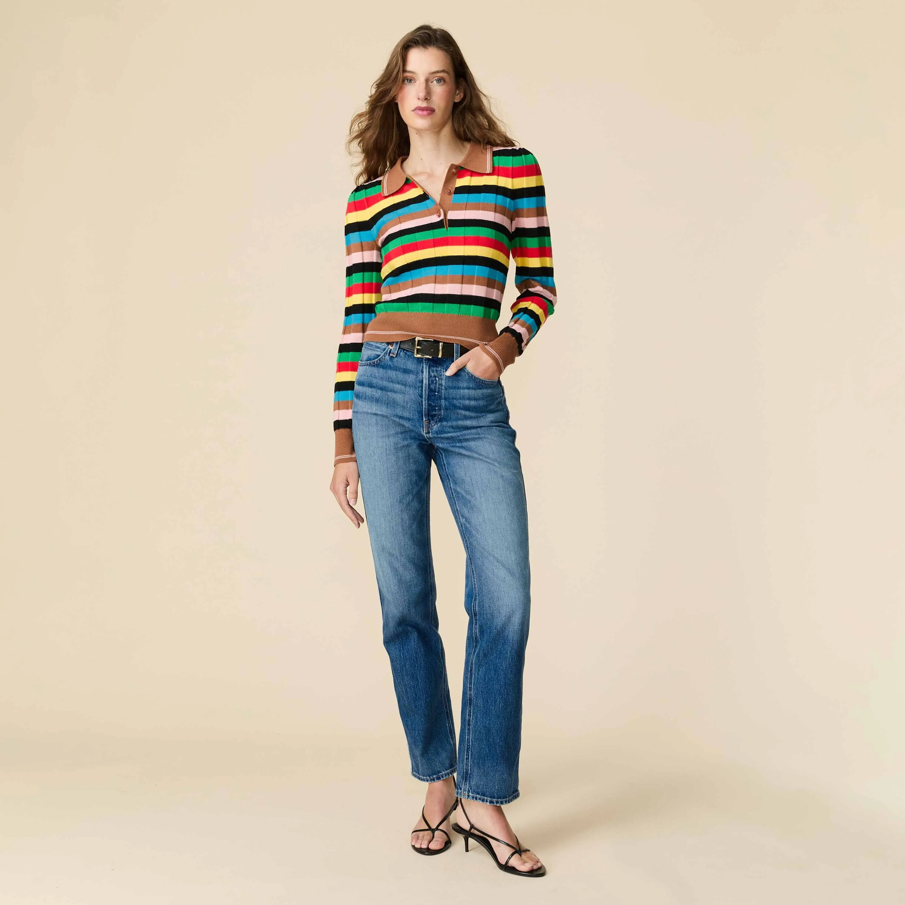 Women's Knit Jacquard Stripe Long Sleeve Polo Croquet sold by Rowing Blazers product image thumbnail 4