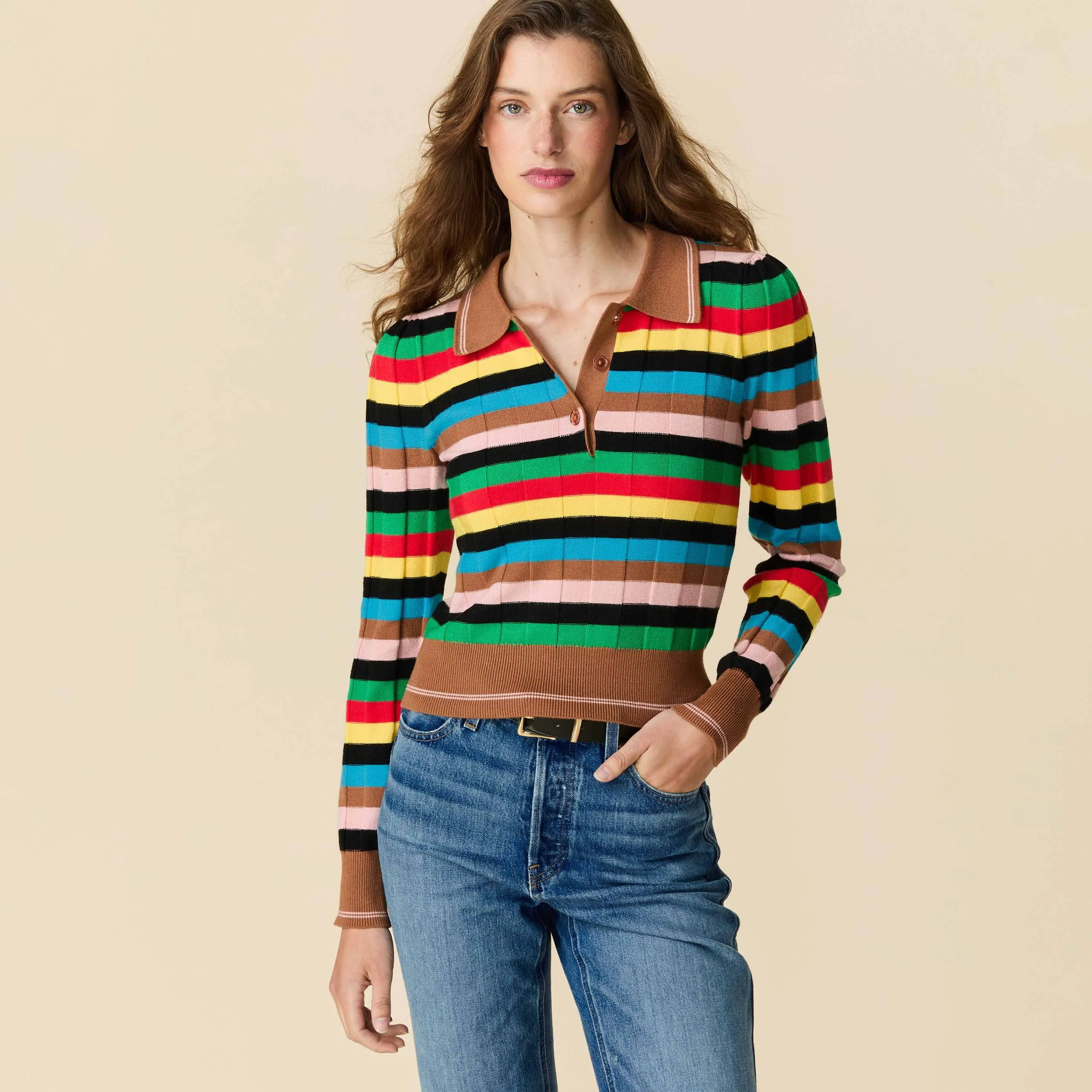 Women's Knit Jacquard Stripe Long Sleeve Polo Croquet sold by Rowing Blazers product image thumbnail 2