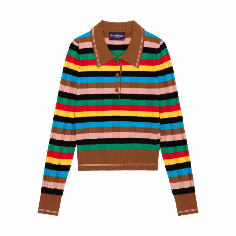 Women's Knit Jacquard Stripe Long Sleeve Polo Croquet made by Rowing Blazers