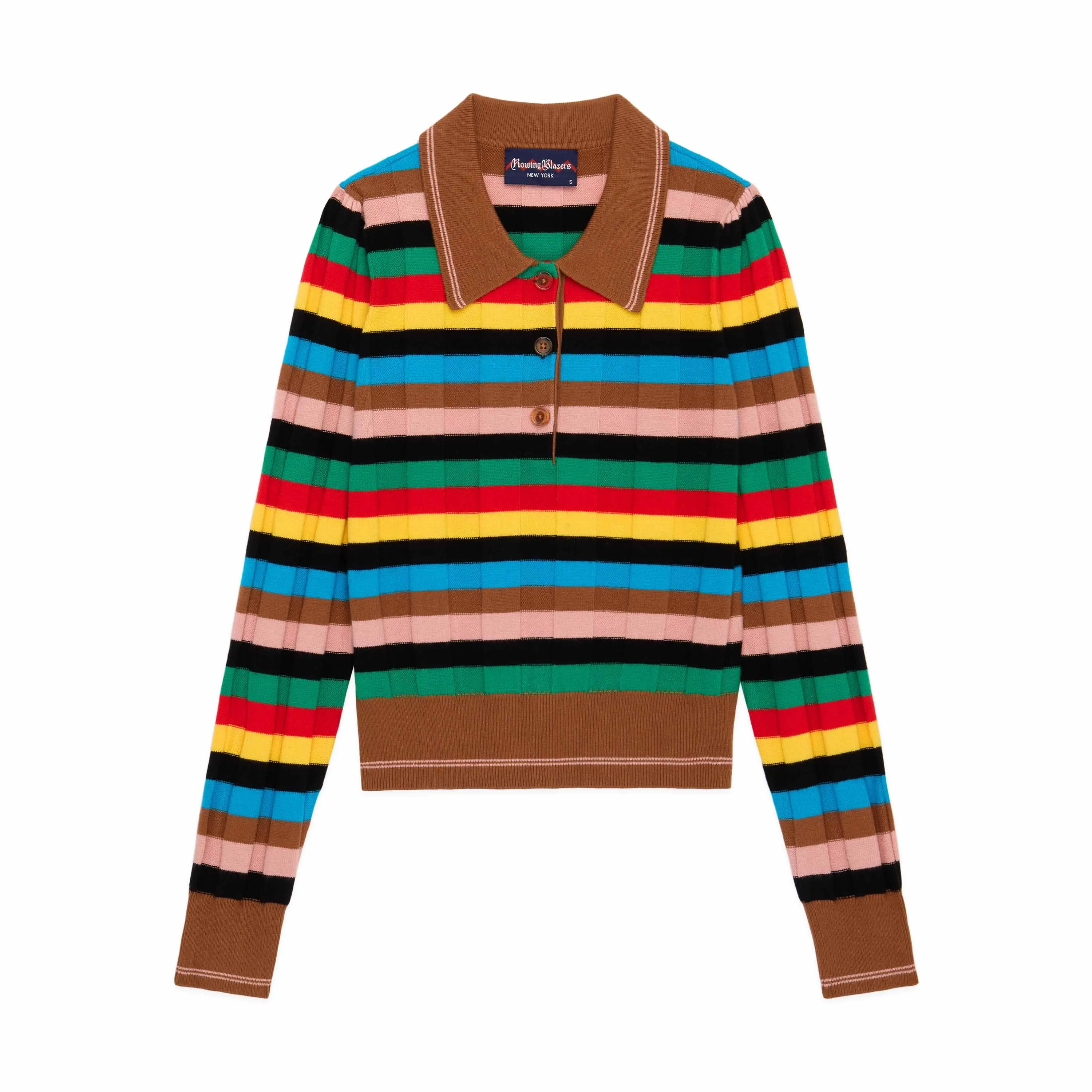 Women's Knit Jacquard Stripe Long Sleeve Polo Croquet sold by Rowing Blazers