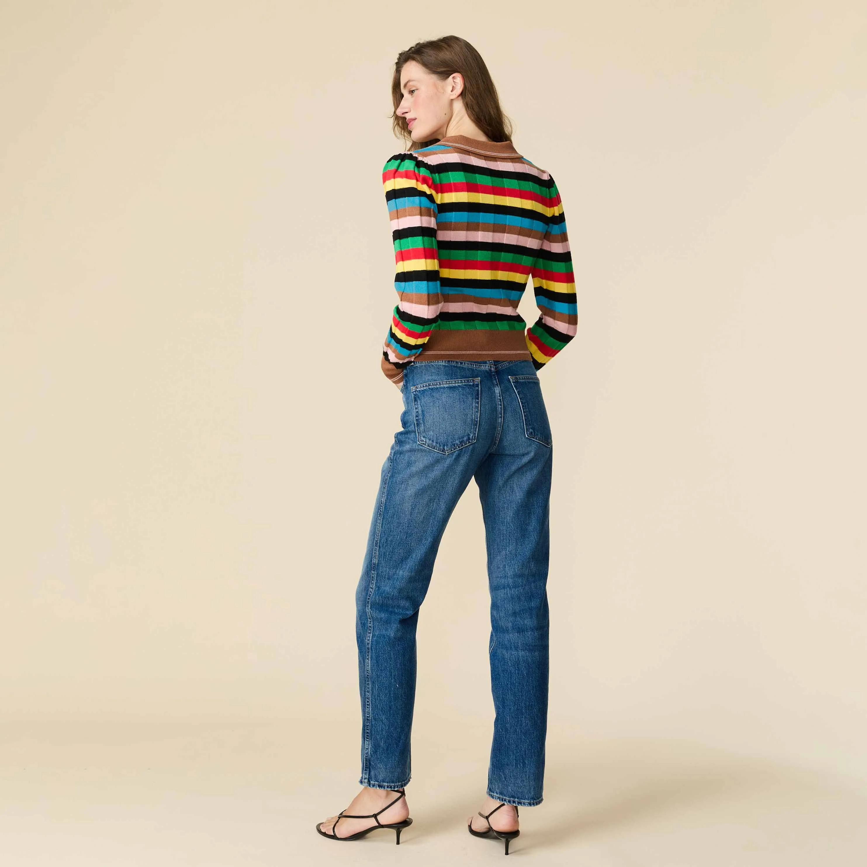 Women's Knit Jacquard Stripe Long Sleeve Polo Croquet sold by Rowing Blazers product image thumbnail 5