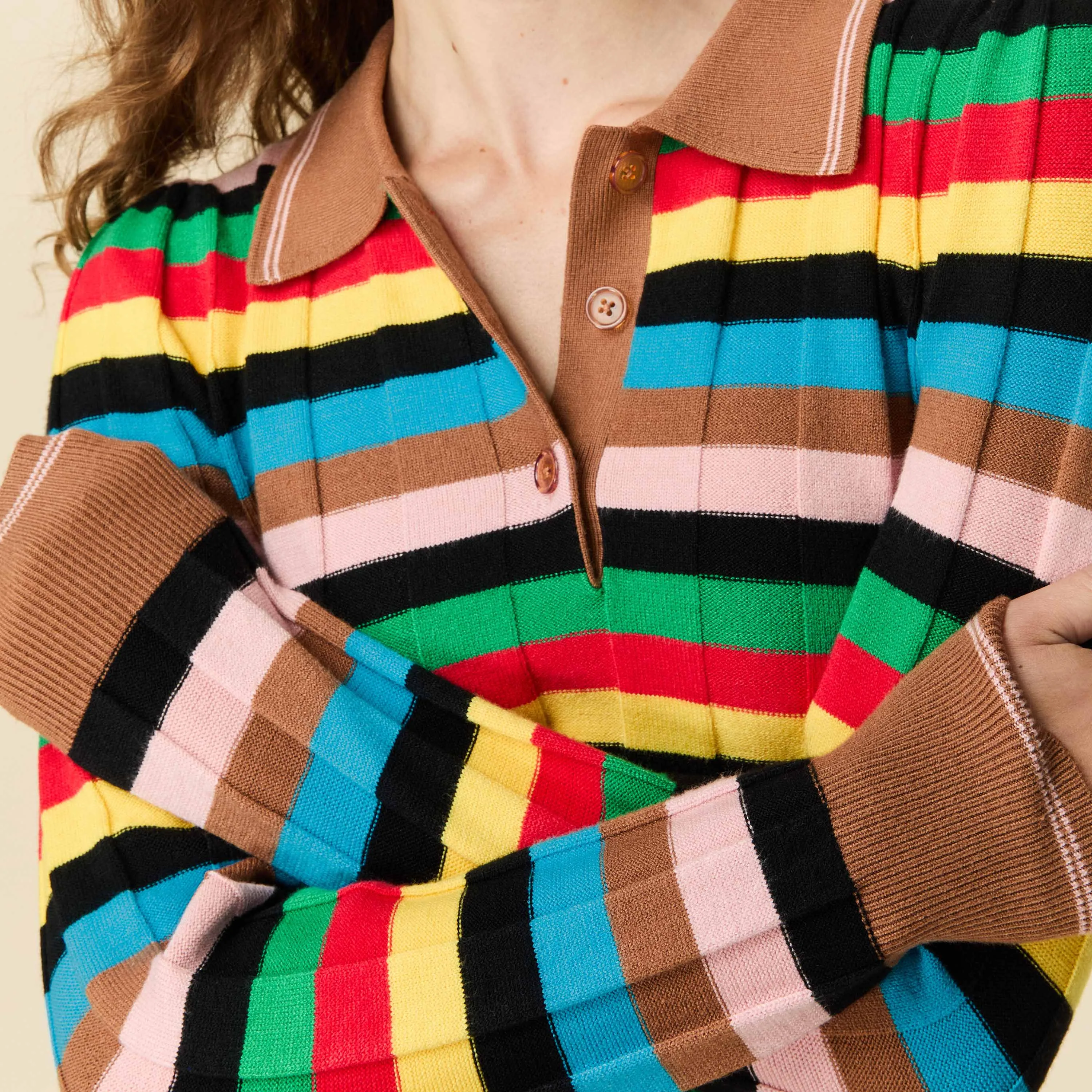 Women's Knit Jacquard Stripe Long Sleeve Polo Croquet sold by Rowing Blazers product image thumbnail 3