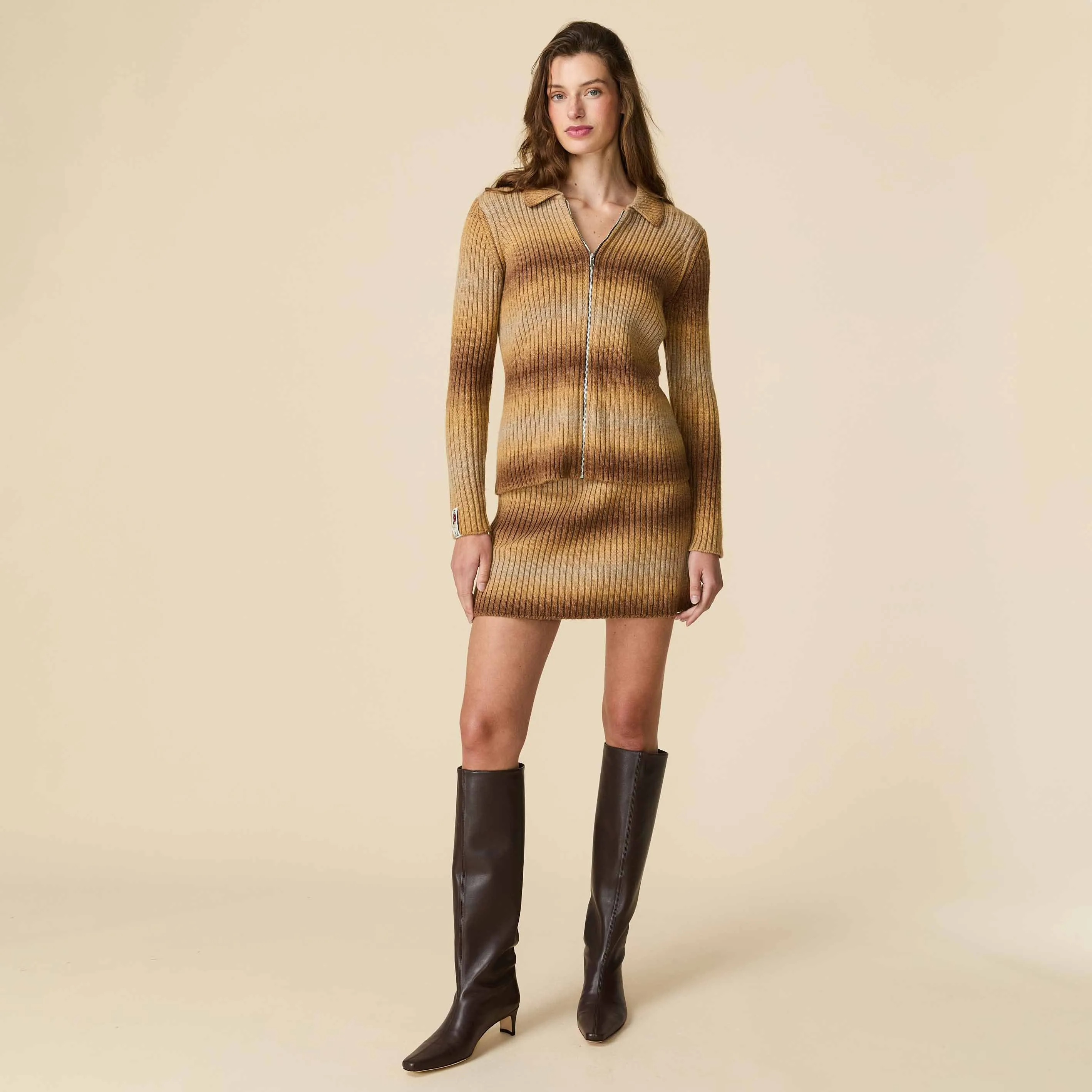 Women's Zip Through Gradient Striped Sweater Brown Gradient sold by Rowing Blazers product image thumbnail 3