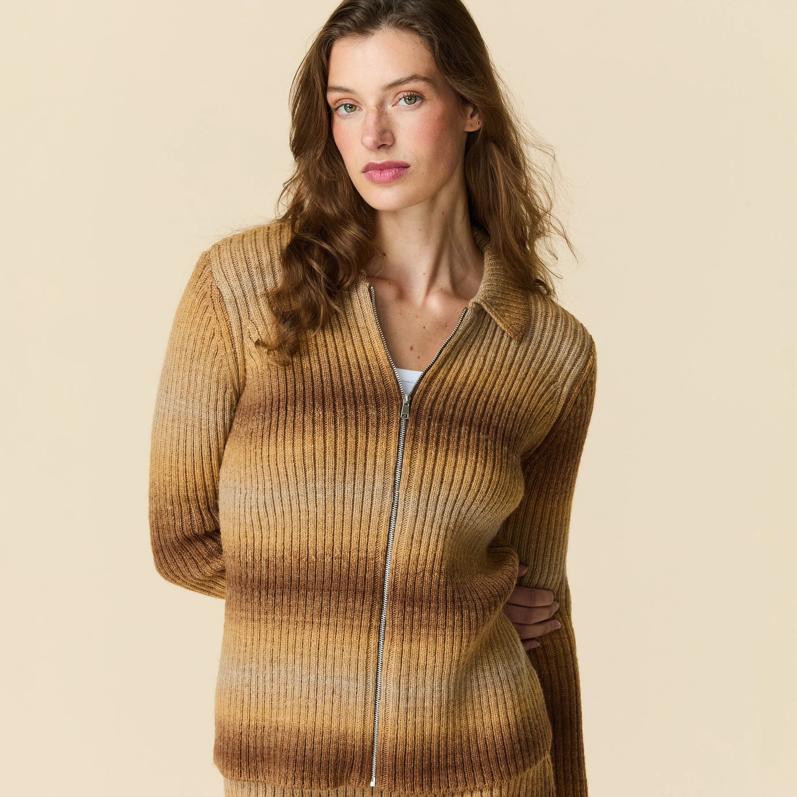 Women's Zip Through Gradient Striped Sweater Brown Gradient sold by Rowing Blazers product image thumbnail 4