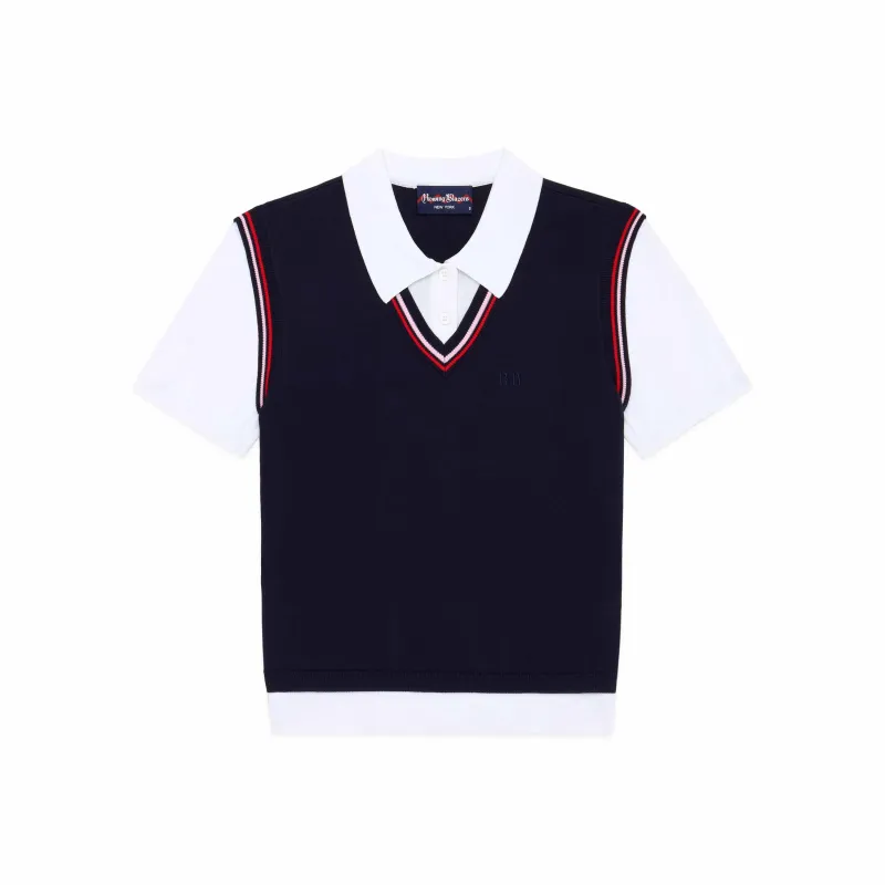 Women's Contrast Knit Layered Polo Navy made by Rowing Blazers