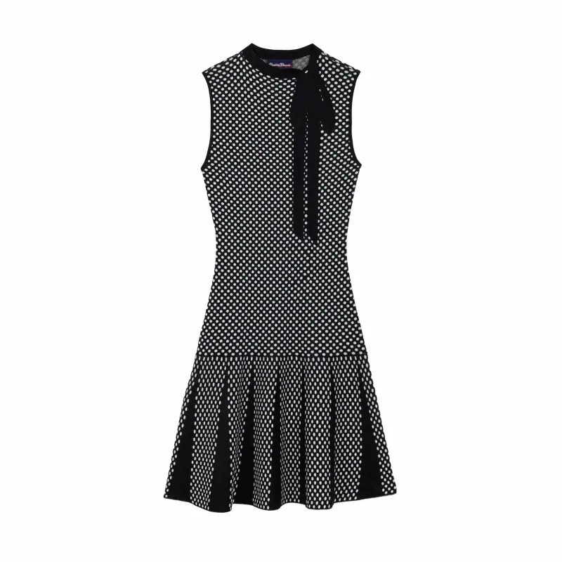 Women's Bow Neck Drop Waist Dress Black Polka Dot sold by Rowing Blazers