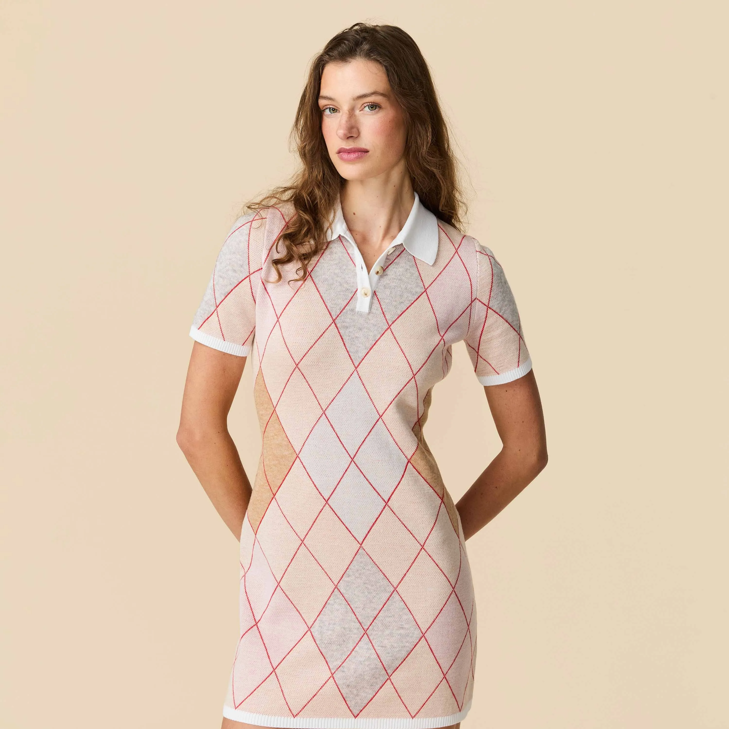 Women's Argyle Sweater Dress Camel Argyle sold by Rowing Blazers product image thumbnail 3