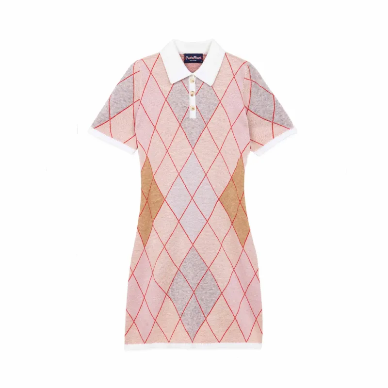 Women's Argyle Sweater Dress Camel Argyle made by Rowing Blazers