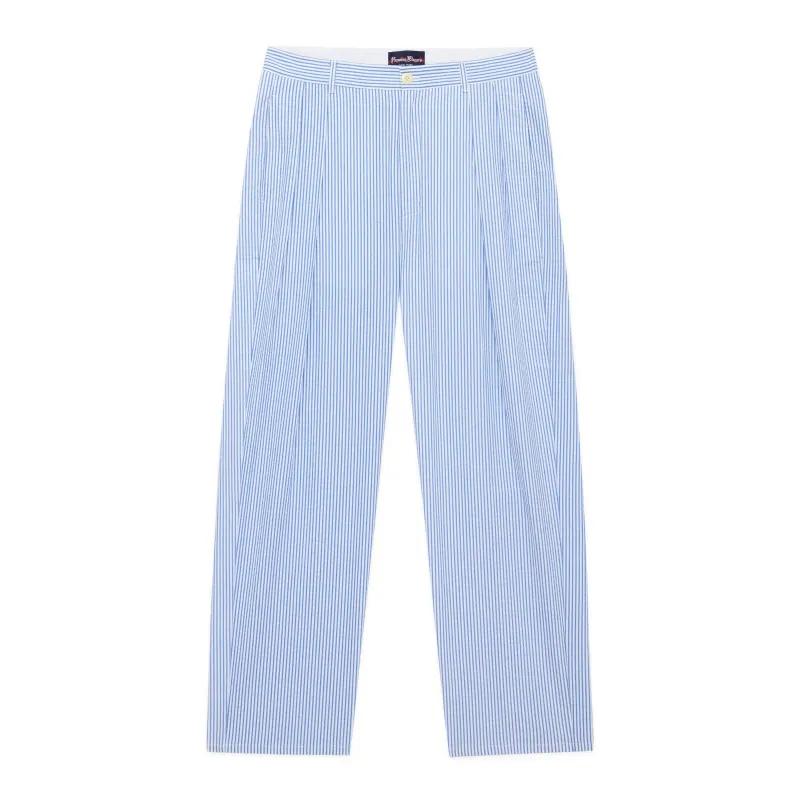 Men's Pleated Seersucker Pant Blue sold by Rowing Blazers