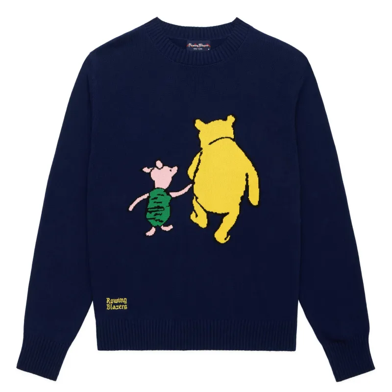 Men's Cotton Pooh and Piglet Sweater Navy made by Rowing Blazers