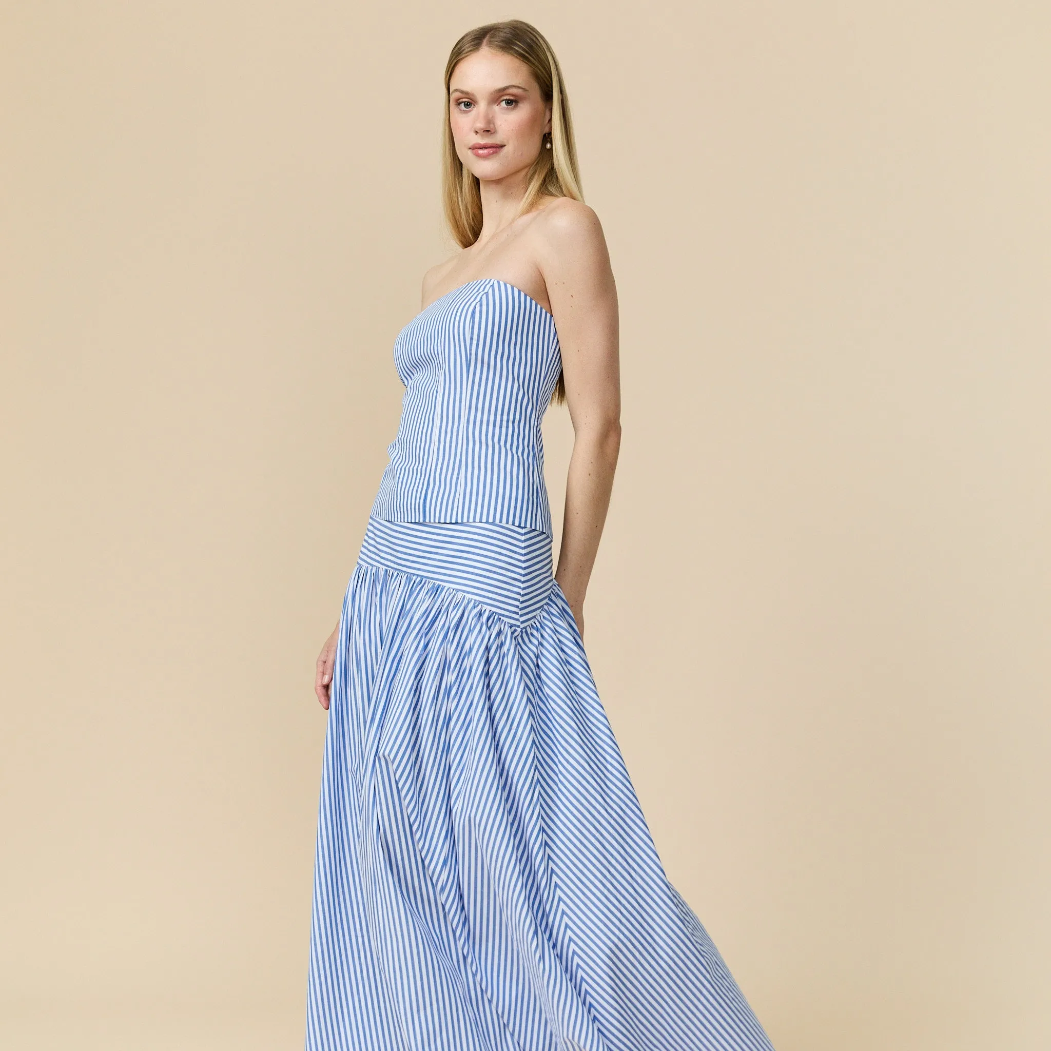 Women's Cotton Poplin Pinstripe Skirt Bright Blue Stripe sold by Rowing Blazers product image thumbnail 5