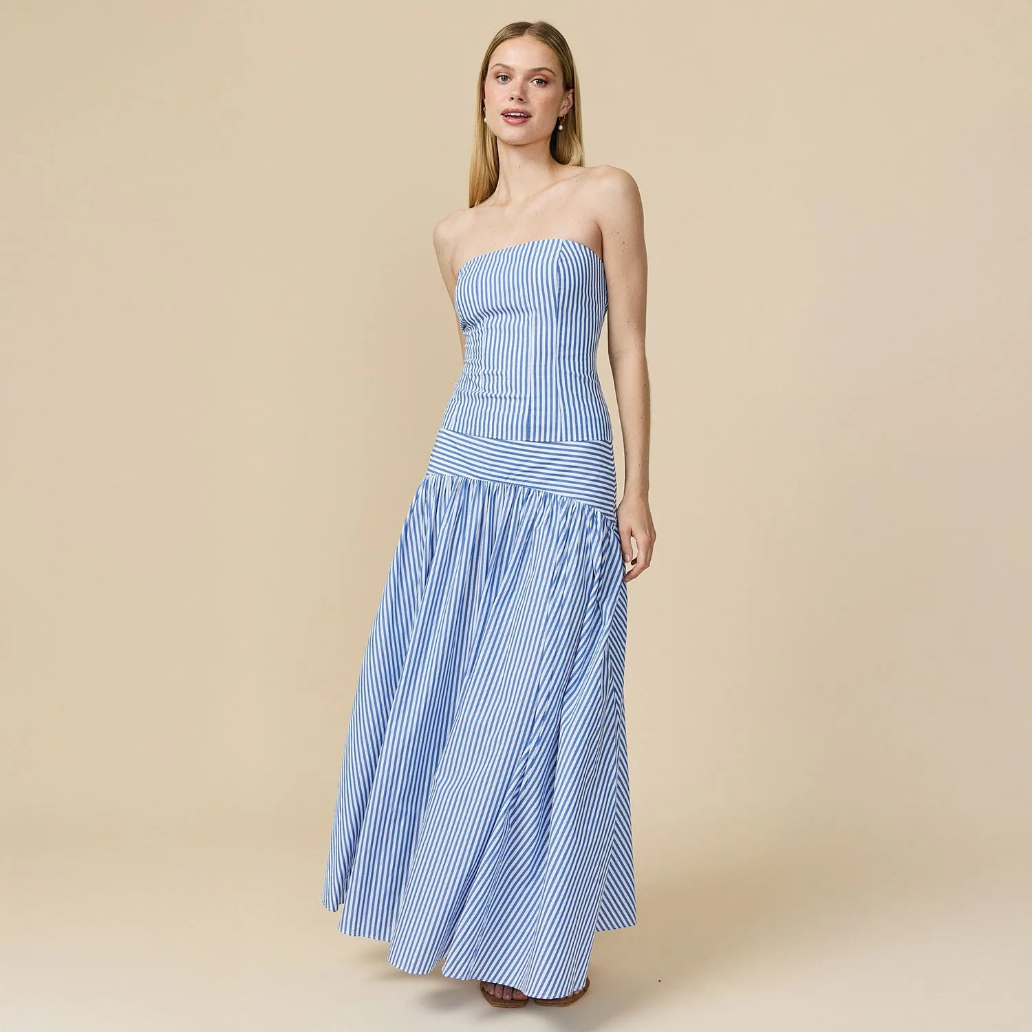 Women's Cotton Poplin Pinstripe Skirt Bright Blue Stripe sold by Rowing Blazers product image thumbnail 2