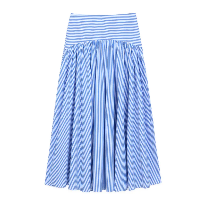 Women's Cotton Poplin Pinstripe Skirt Bright Blue Stripe sold by Rowing Blazers
