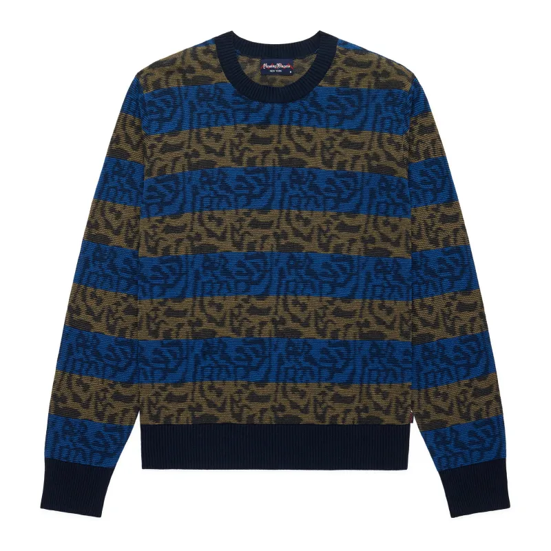 Men's Tonal Striped Sweater Blue Black Tonal Stripe made by Rowing Blazers