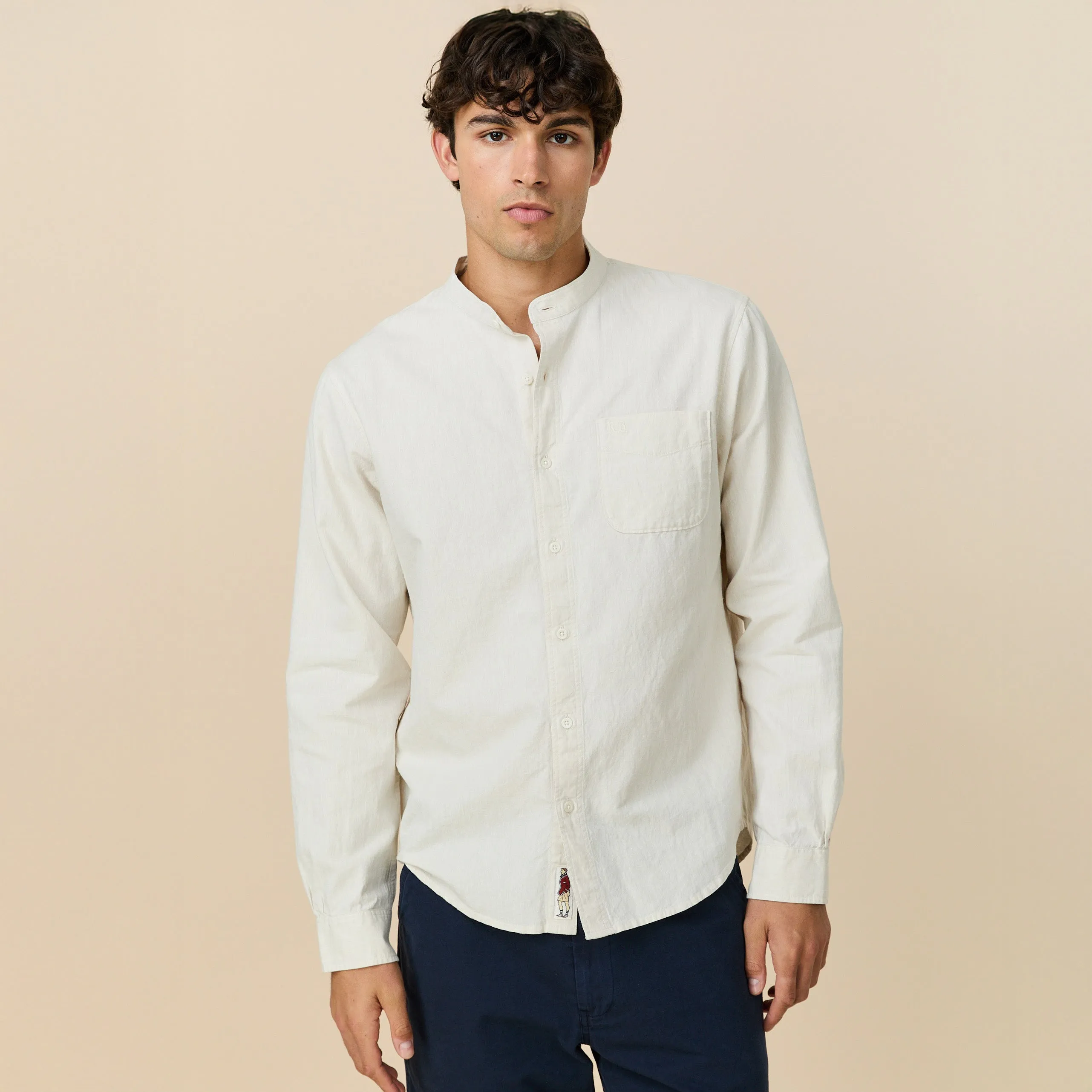 Men's Casual Linen Band Collar Shirt Cream sold by Rowing Blazers product image thumbnail 3