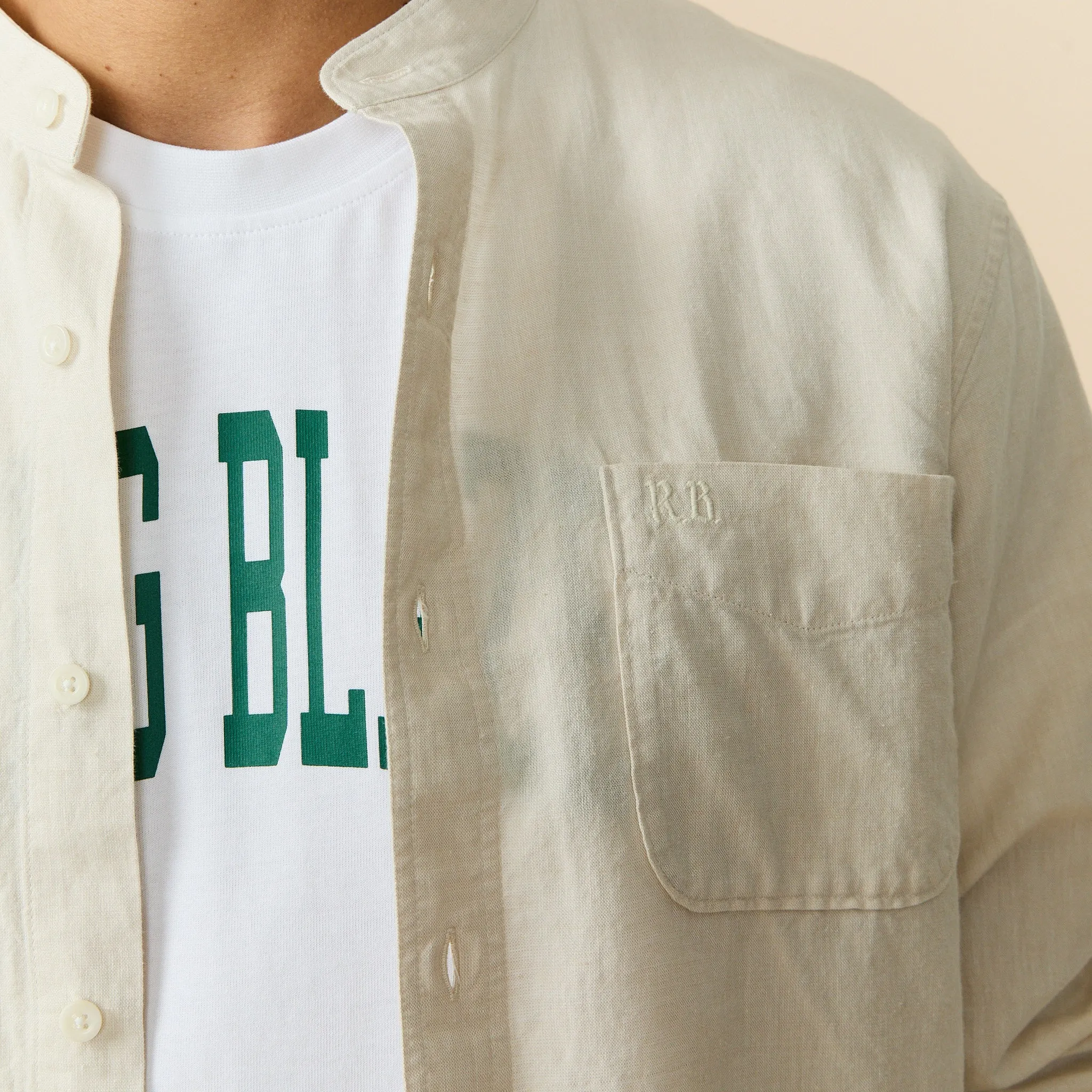 Men's Casual Linen Band Collar Shirt Cream sold by Rowing Blazers product image thumbnail 4