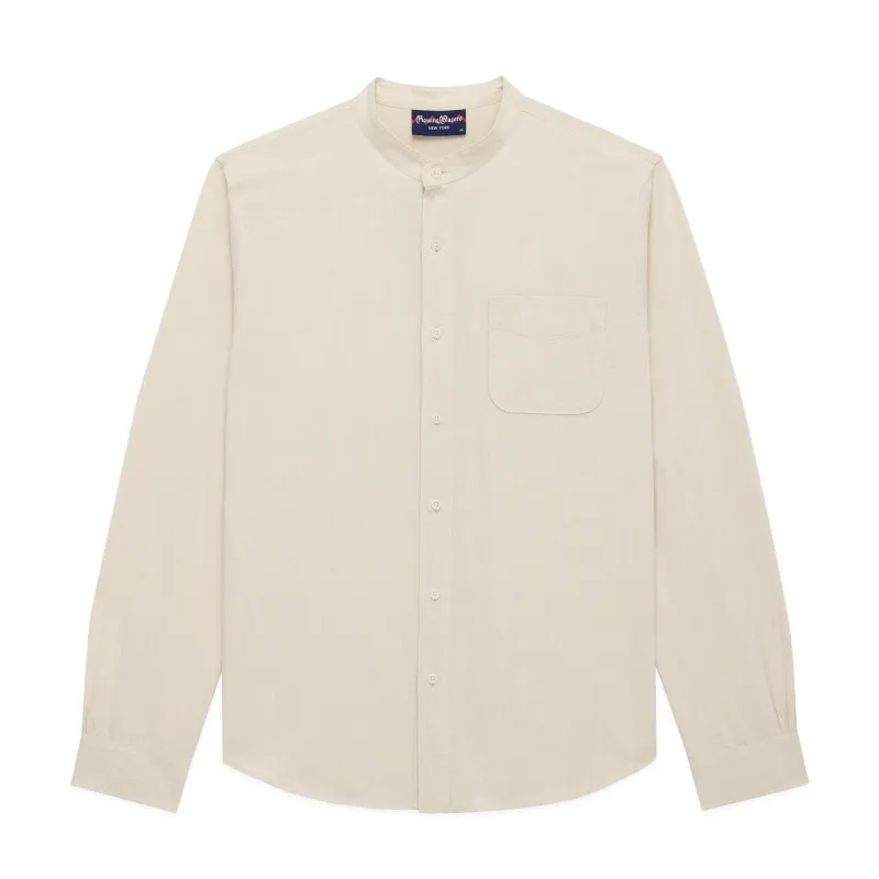 Men's Casual Linen Band Collar Shirt Cream made by Rowing Blazers