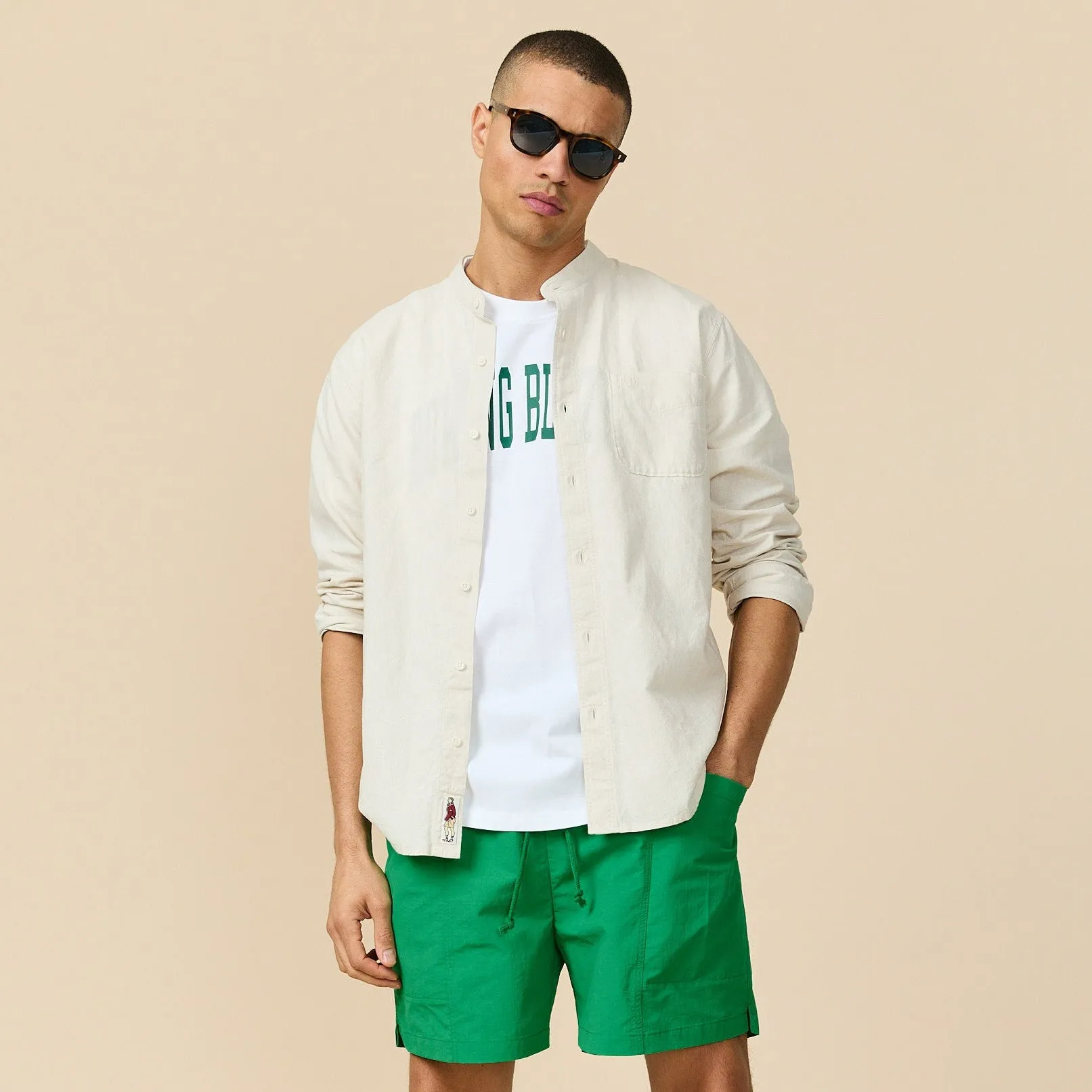 Men's Casual Linen Band Collar Shirt Cream sold by Rowing Blazers product image thumbnail 2