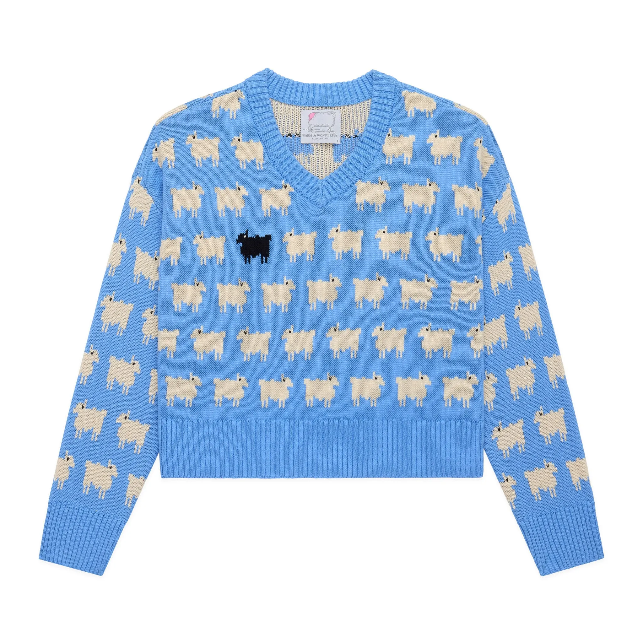 Warm & Wonderful "Diana Edition" Cotton Linen V-Neck Sheep Sweater Blue sold by Rowing Blazers