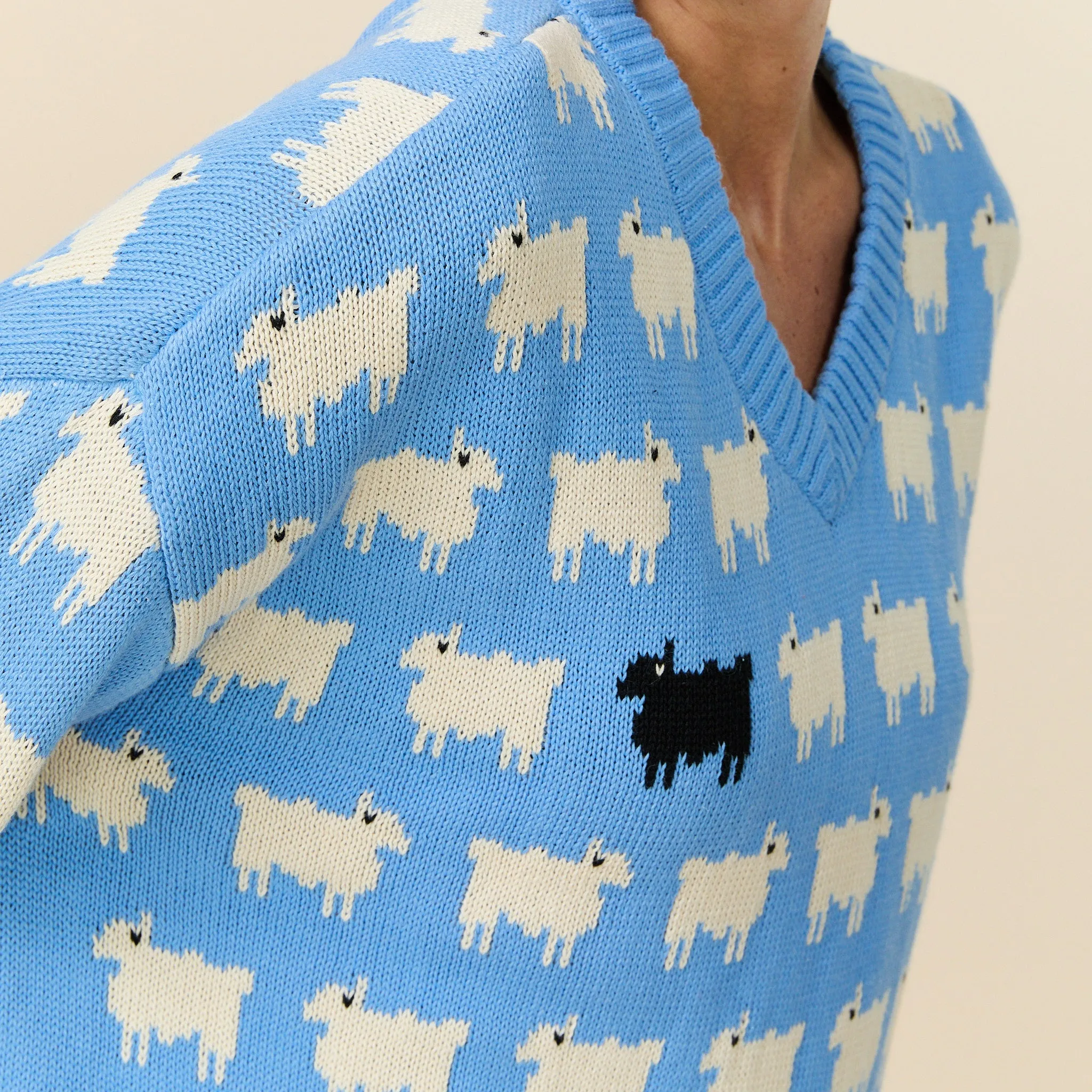 Warm & Wonderful "Diana Edition" Cotton Linen V-Neck Sheep Sweater Blue sold by Rowing Blazers product image thumbnail 4