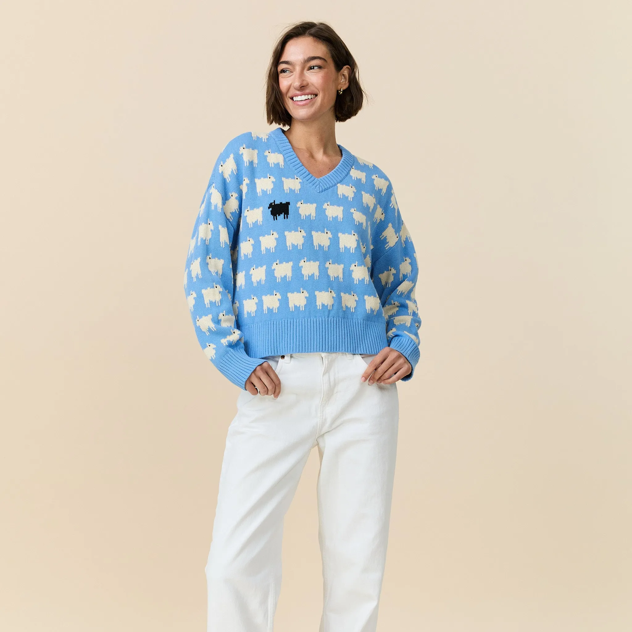 Warm & Wonderful "Diana Edition" Cotton Linen V-Neck Sheep Sweater Blue sold by Rowing Blazers product image thumbnail 3