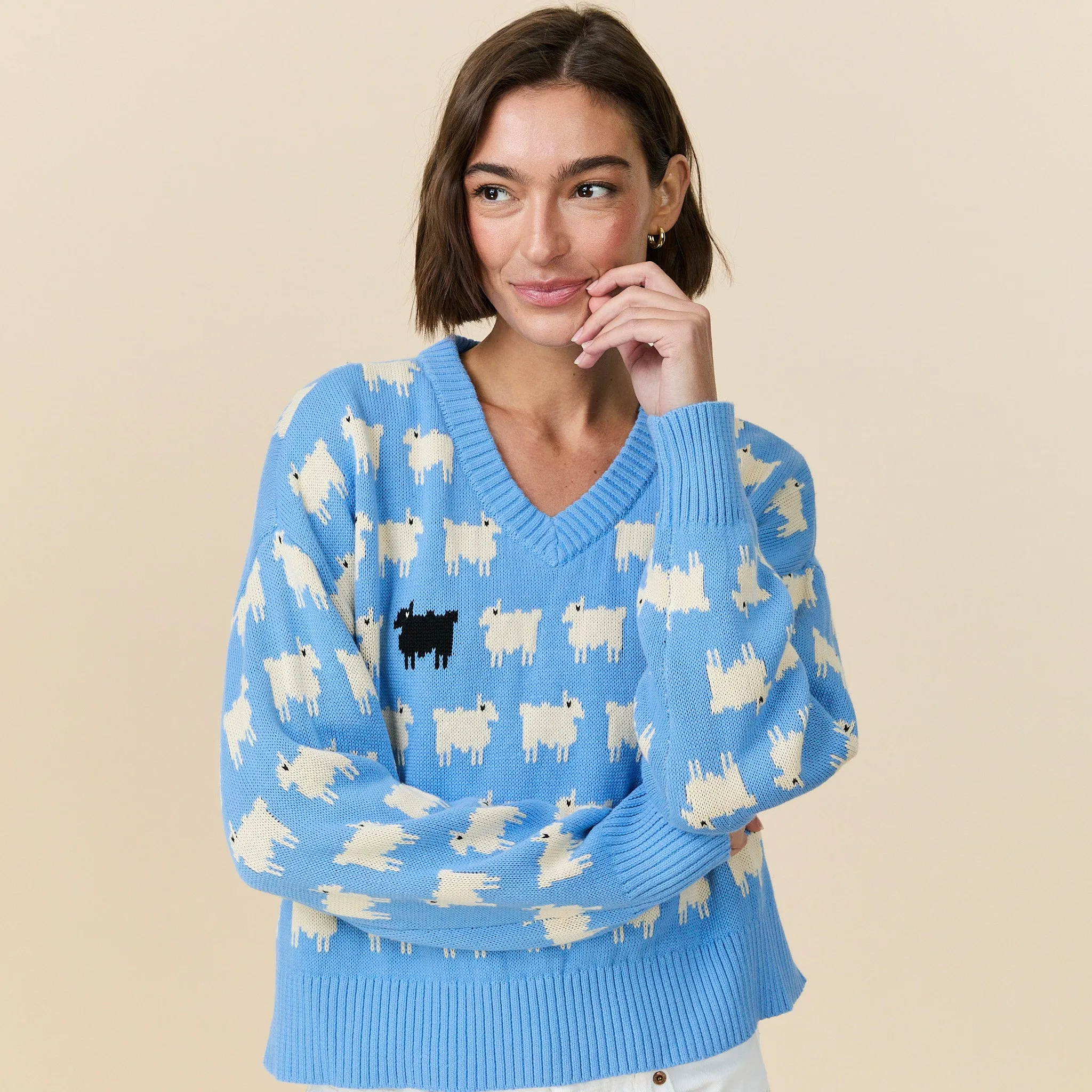 Warm & Wonderful "Diana Edition" Cotton Linen V-Neck Sheep Sweater Blue sold by Rowing Blazers product image thumbnail 2