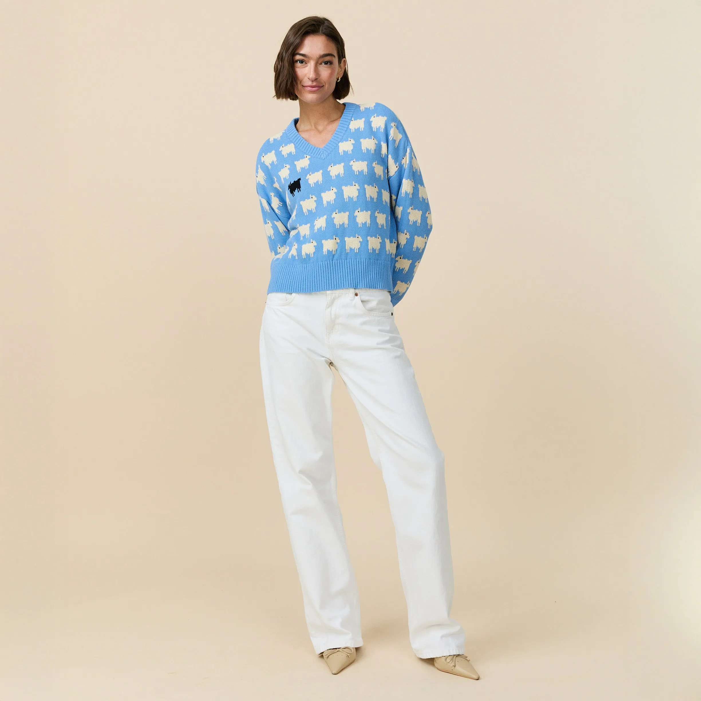 Warm & Wonderful "Diana Edition" Cotton Linen V-Neck Sheep Sweater Blue sold by Rowing Blazers product image thumbnail 5