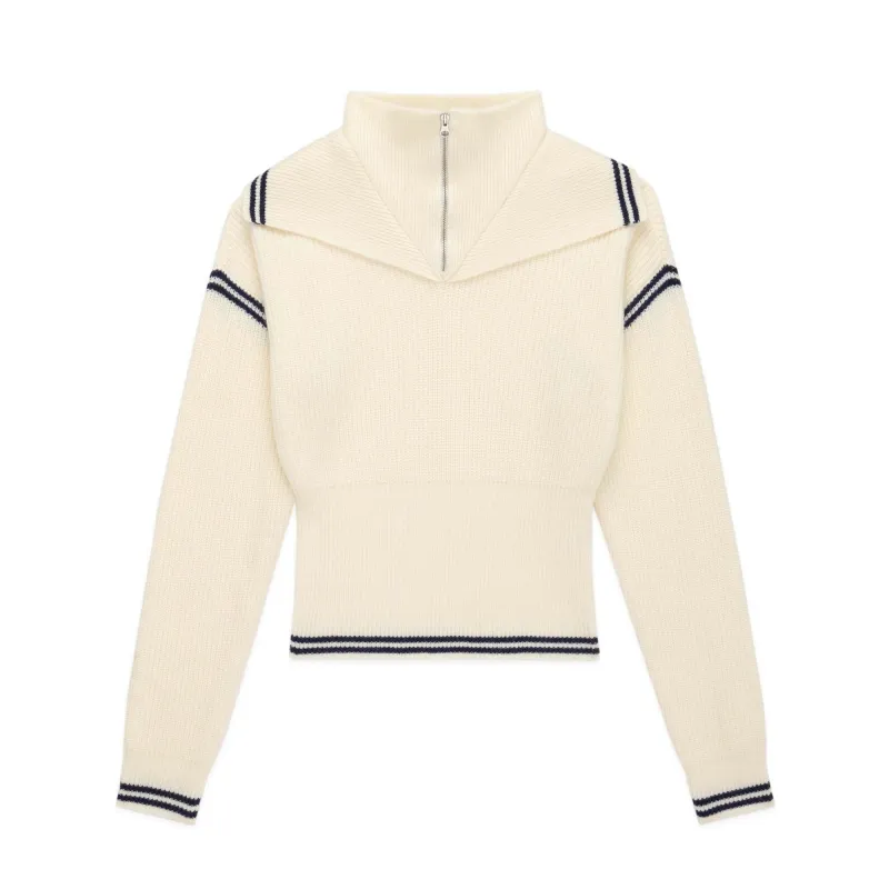 Women's Double Collar Quarter Zip White made by Rowing Blazers