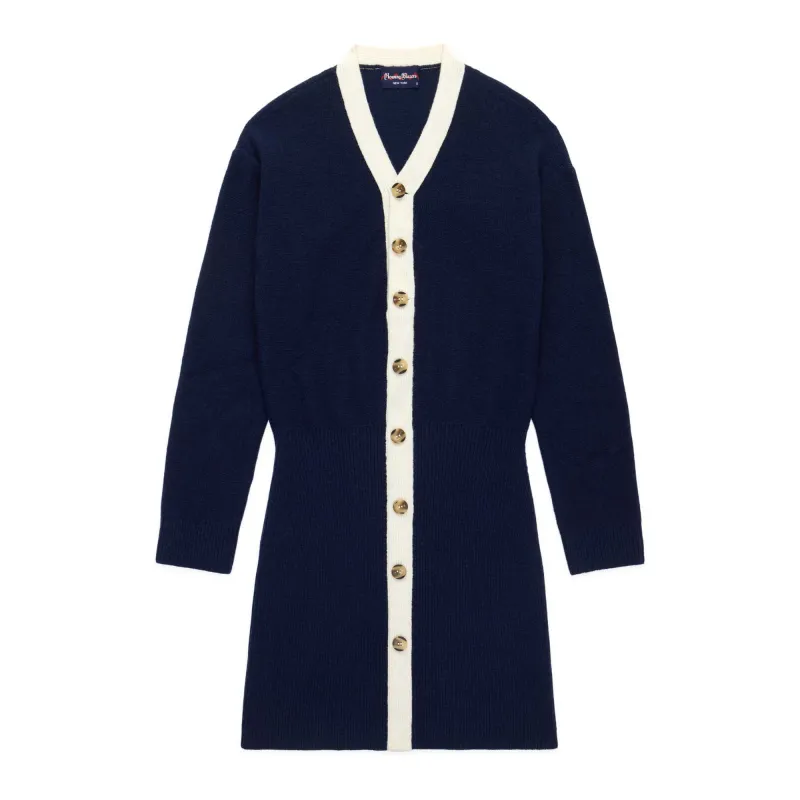 Women's Cardigan Sweater Dress Navy made by Rowing Blazers