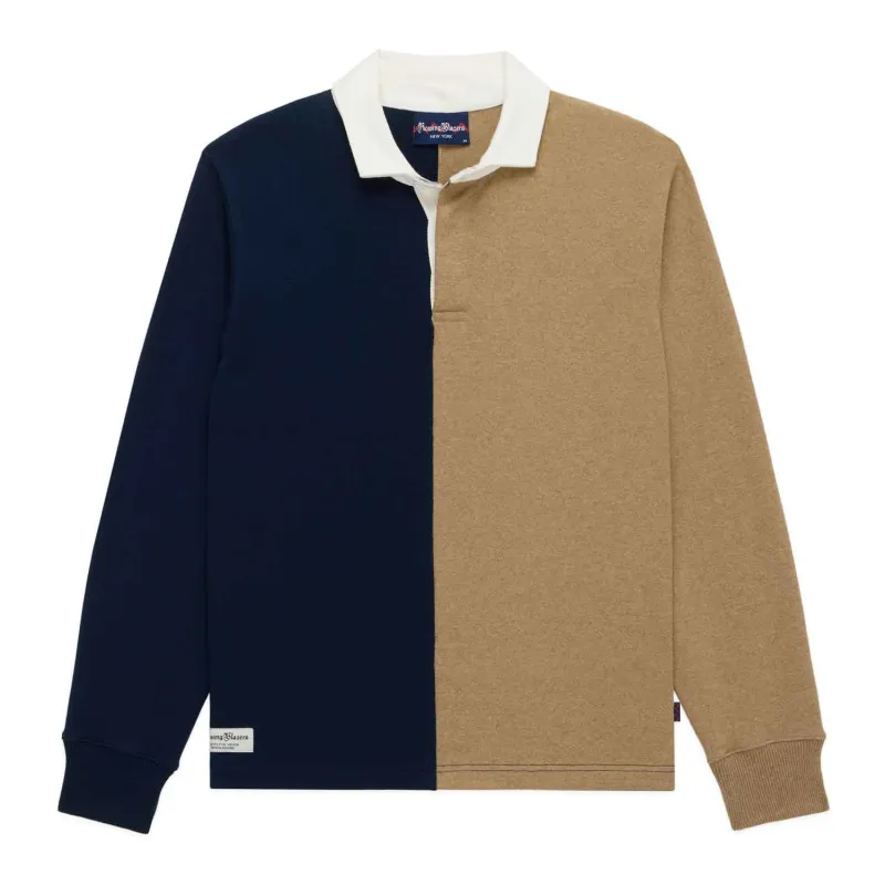 Men's Cotton Color Block Elbow Patch Rugby Navy Khaki made by Rowing Blazers