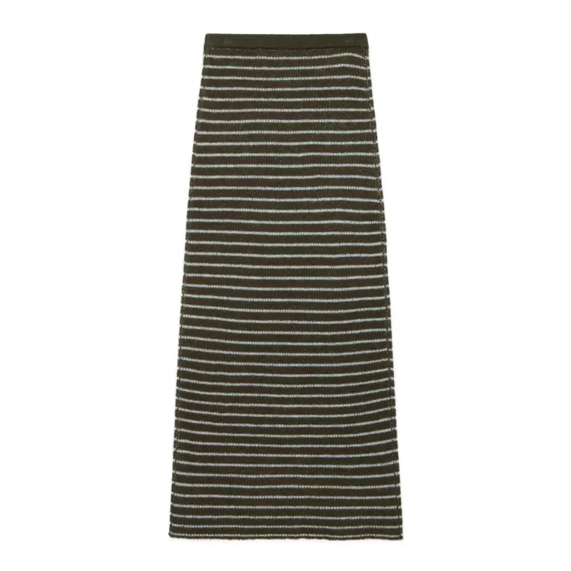 Women's Mohair Stripe Maxi Skirt Olive Green sold by Rowing Blazers