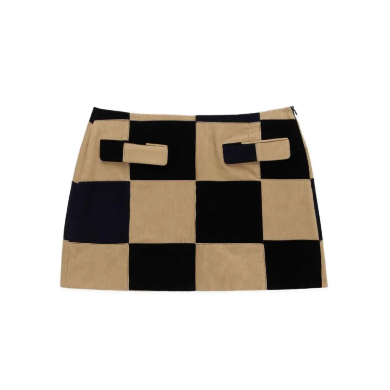 Women's Patchwork Corduroy Skirt Neutral Patchwork sold by Rowing Blazers