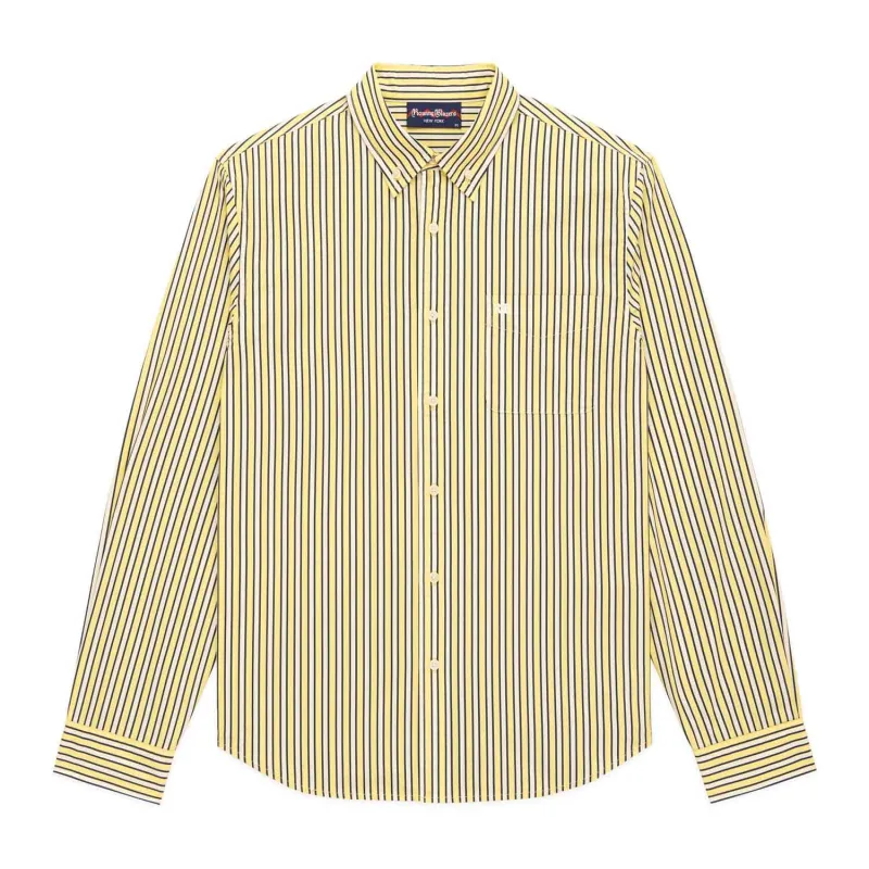 Men's Long Sleeve Classic Fit Stripe Poplin Shirt Yellow Vertical Stripe sold by Rowing Blazers