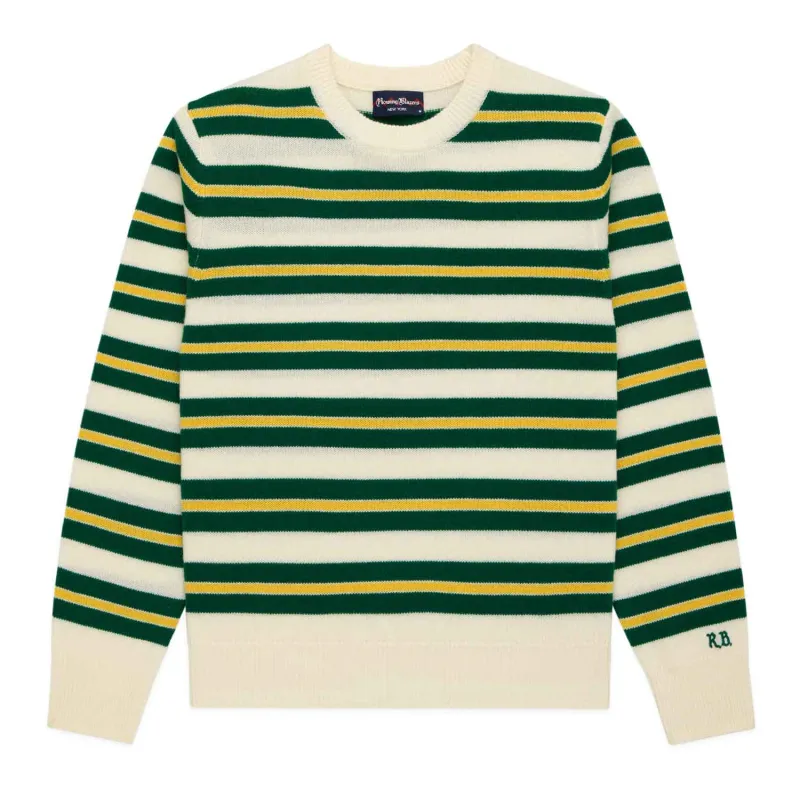 Men's Cashmere Stripe Sweater Green Yellow made by Rowing Blazers