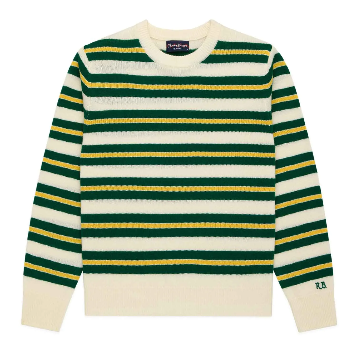 Men's Cashmere Stripe Sweater Green Yellow sold by Rowing Blazers